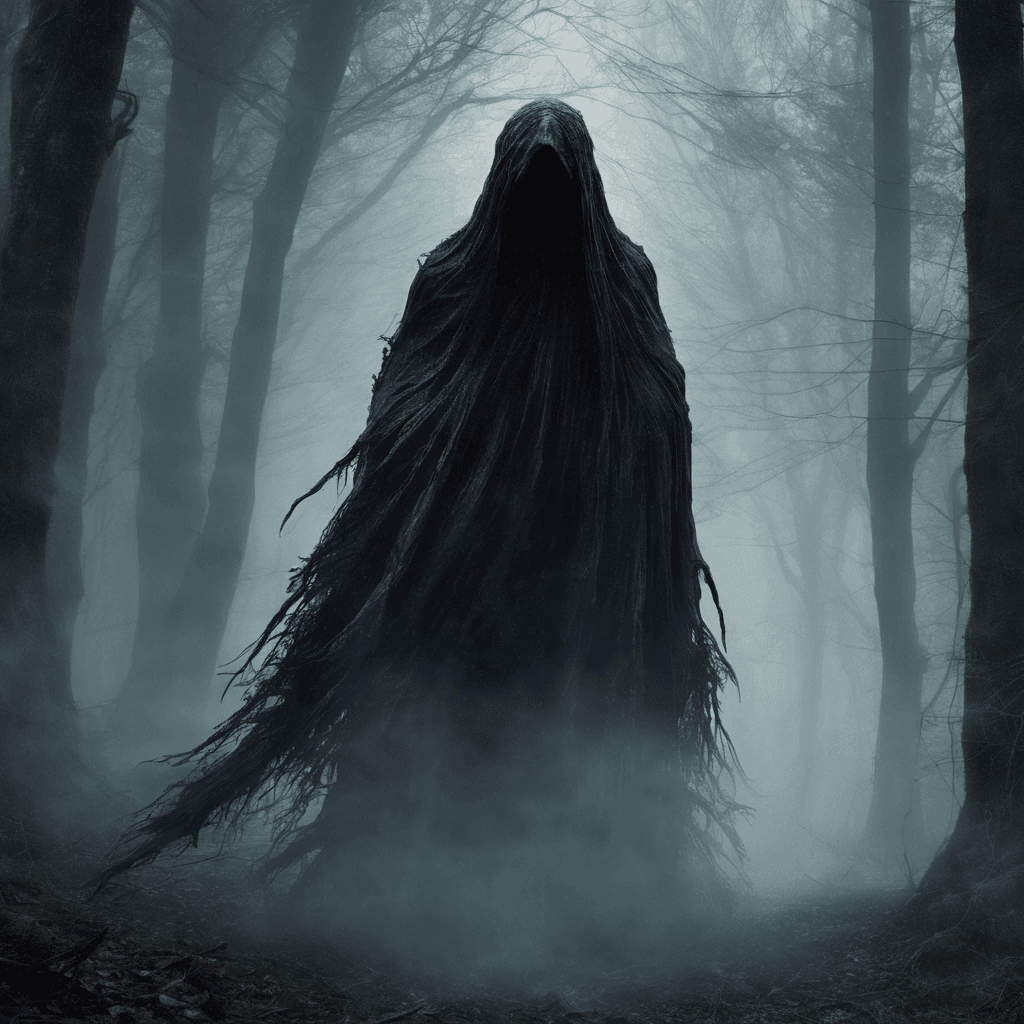 A shadowy figure shrouded in mist, The Wraith of Whispering Woods moves with supernatural speed and emits a bone-chilling aura that freezes the air around it. Its eyes glow with malevolent light, and its spectral form seems to phase in and out of reality.