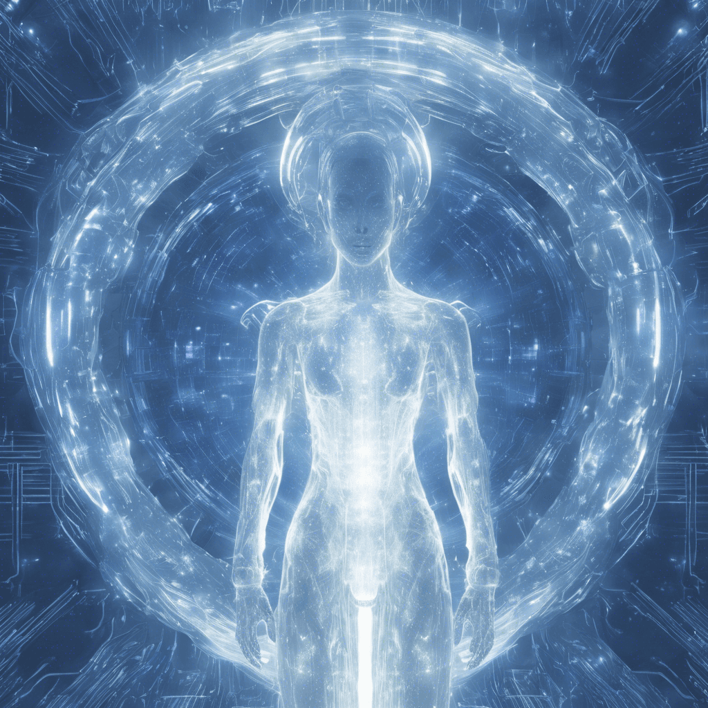 A shimmering, almost transparent figure with a humanoid shape, surrounded by a corona of blue-white electric arcs that snap and fizz with raw energy. Its form flickers like a distorted hologram, revealing glimpses of circuitry within.