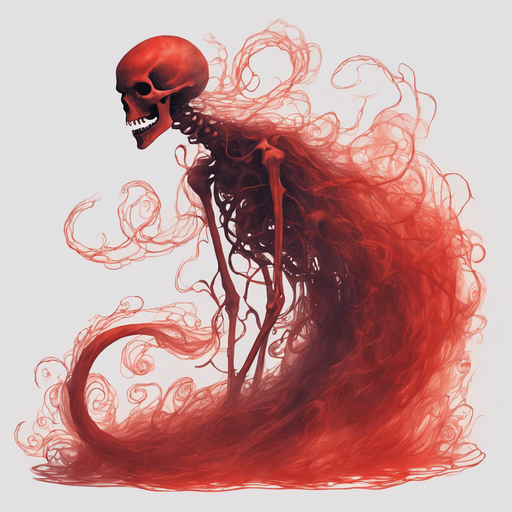 A translucent, glowing phantom floats eerily. Tendrils of ghostly mist swirl around its skeletal form, and its eyes burn with a deep, unnatural red.