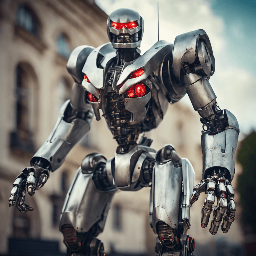 The Mechanized Sentry is a towering robotic being, with sleek silver armor plating covering its joints and a red glowing visor for eyes. Its mechanical limbs move with precision and speed, ready to attack any intruders who dare to challenge its territory.