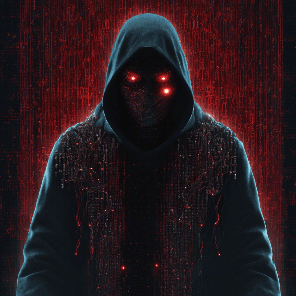 The Null Hacker is a cybernetically-enhanced individual shrouded in a cloak of binary code, with glowing red eyes piercing through the darkness. Wires snake out from their body, connecting them to various cybernetic implants that enhance their hacking abilities and allow them to manipulate digital energies with ease.