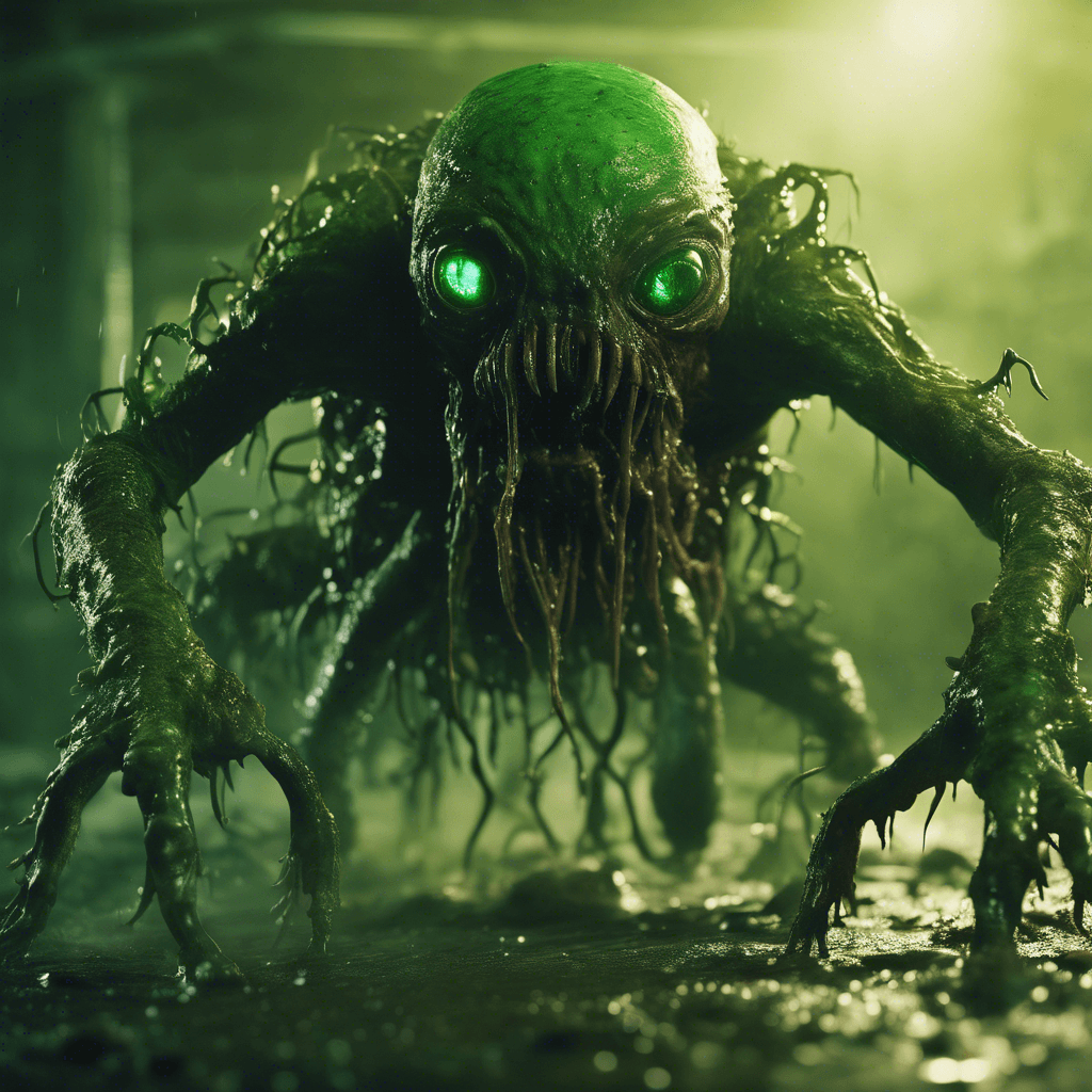 The Mutant Sludge Crawler is a grotesque creature that crawls on all fours, its body a swirling mass of toxic sludge and mutated appendages. Its glowing green eyes scan the surroundings, searching for prey with its slimy tendrils reaching out to ensnare victims.