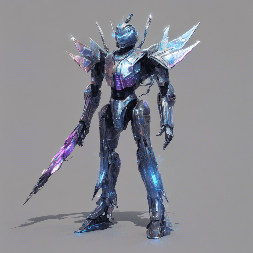 A towering automaton shimmering with a holographic armor, equipped with phase-shift blades and a temporal distortion cannon.