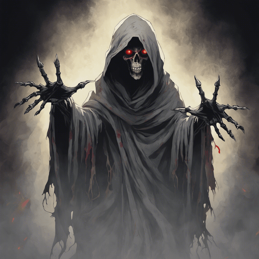 A ghastly apparition that wears tattered, hooded robes. Its face is hidden in shadows, revealing only two glowing red eyes. Skeletal hands extend from the sleeves, each finger tipped with razor-sharp claws.