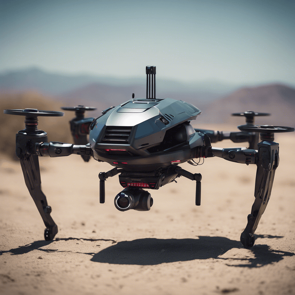 The Sentinel Drone is a sleek, metallic robot equipped with advanced sensors and precision targeting systems. It hovers effortlessly above the ground, emitting a low hum as it scans its surroundings with glowing red optics. Its angular frame suggests a high level of mobility and agility.