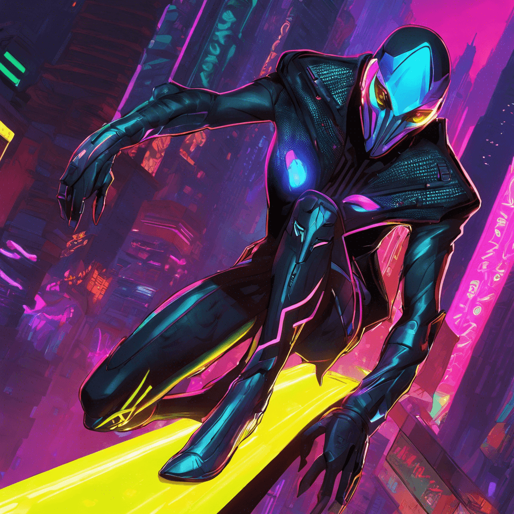 The Neon Viper is a sleek, cybernetically-enhanced assassin clad in a suit that constantly shifts colors, blending seamlessly into the neon-lit streets of Neotropolis. Its eyes glow with a malevolent light, and its movements are quick and precise, leaving a trail of digital distortion in its wake.