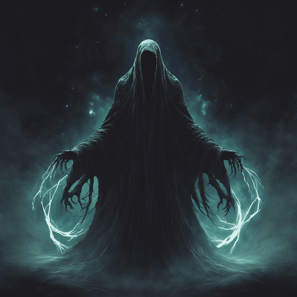 The Void Wraith is a terrifying entity from the darkest corners of the cosmos. Its eerie form is shrouded in a cloak of shadows, with eyes that glow like distant stars. Its presence alone warps reality, causing hallucinations and disorientation in those who dare to face it.