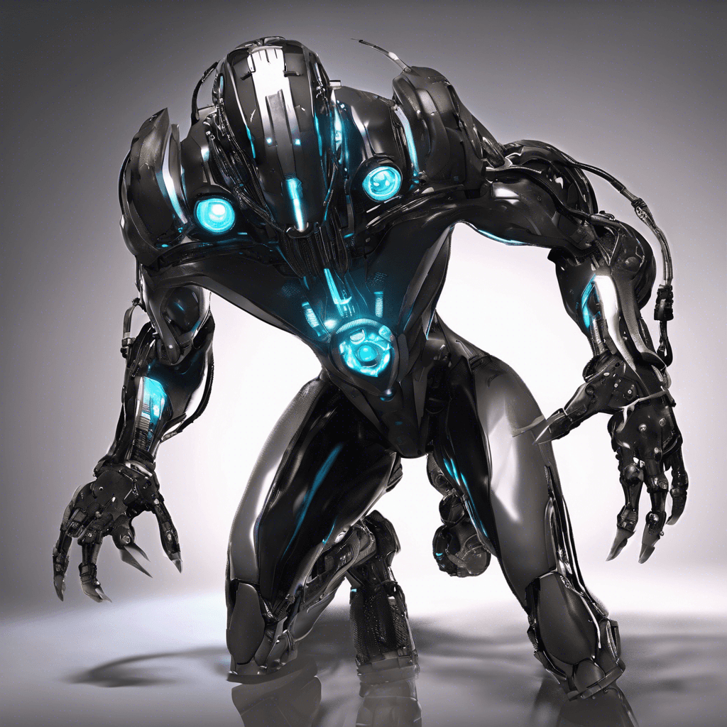 The Cyber Stalker is a sleek, humanoid figure adorned with glowing cybernetic implants and enhancements. Its eyes gleam with a malevolent intelligence, scanning its surroundings with advanced sensors. Its movements are quick and precise, blending seamlessly with the shadows of NeoTech.