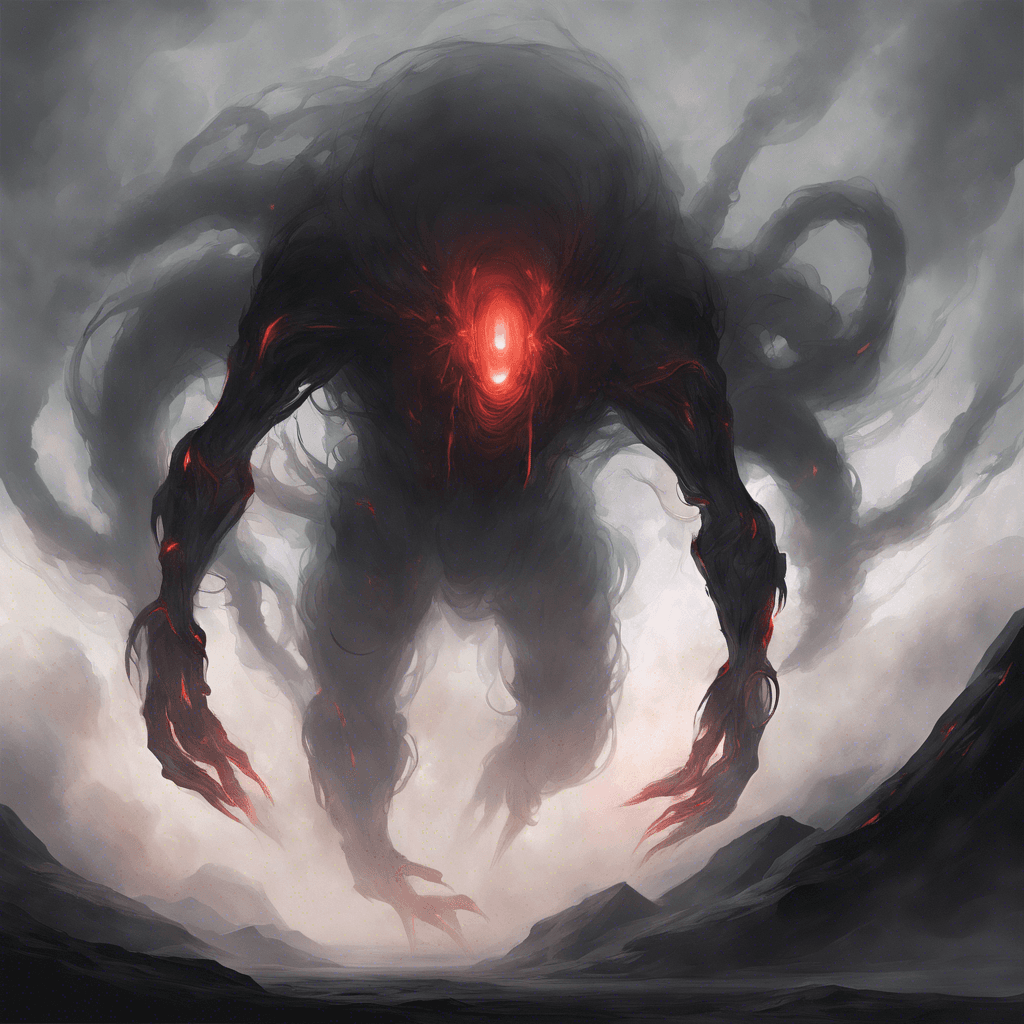 A swirling mass of dark, smoke-like mist with glowing red eyes and elongated, claw-like hands emerging from its form. Its body shifts and moves unnaturally, as it hovers above the ground without a distinct shape or form.