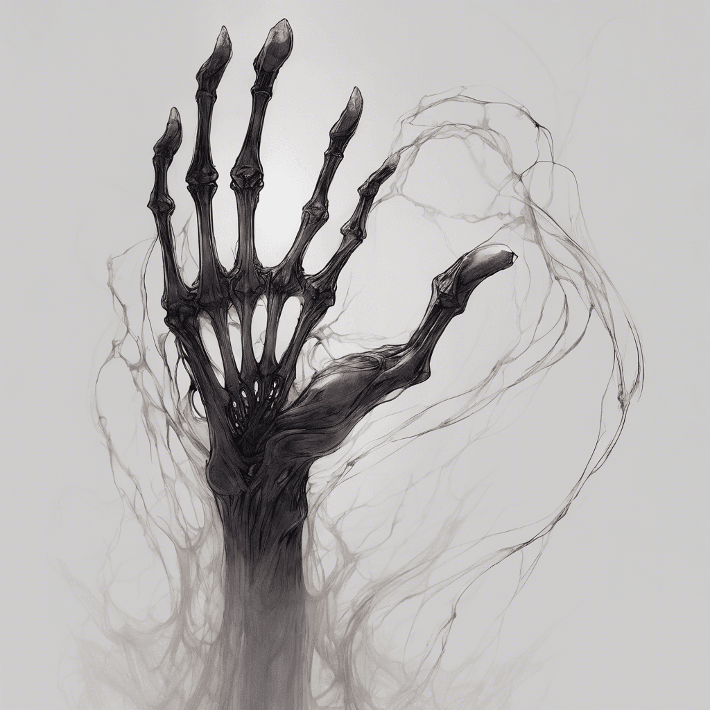 A translucent entity, its form flickering like a candle's flame in a dark, wind-swept room. Long, skeletal fingers extend from hands that float disconnected from barely visible arms. Its face is a void of darkness, with two piercing, soulless eyes that glow with a faint, otherworldly luminescence.