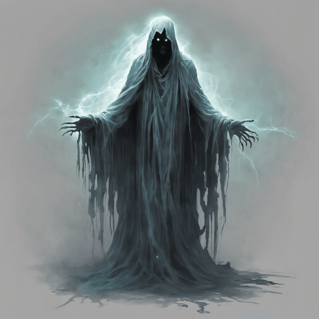 The Spectral Wraith is a ghostly figure draped in tattered, ethereal robes. Its eyes glow with an otherworldly light, and a chilling aura surrounds it, freezing the air around it. Its presence sends shivers down the spine of anyone who dares to look upon it.