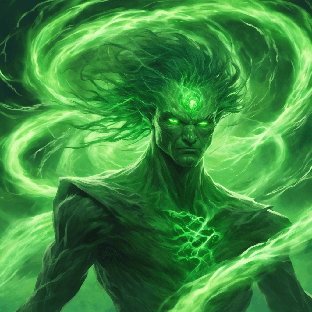 A swirling mass of tempest energy, with a vaguely humanoid shape and eerie green eyes that glow within the gusting winds. Its form is semi-translucent and flickers like an untamed storm.