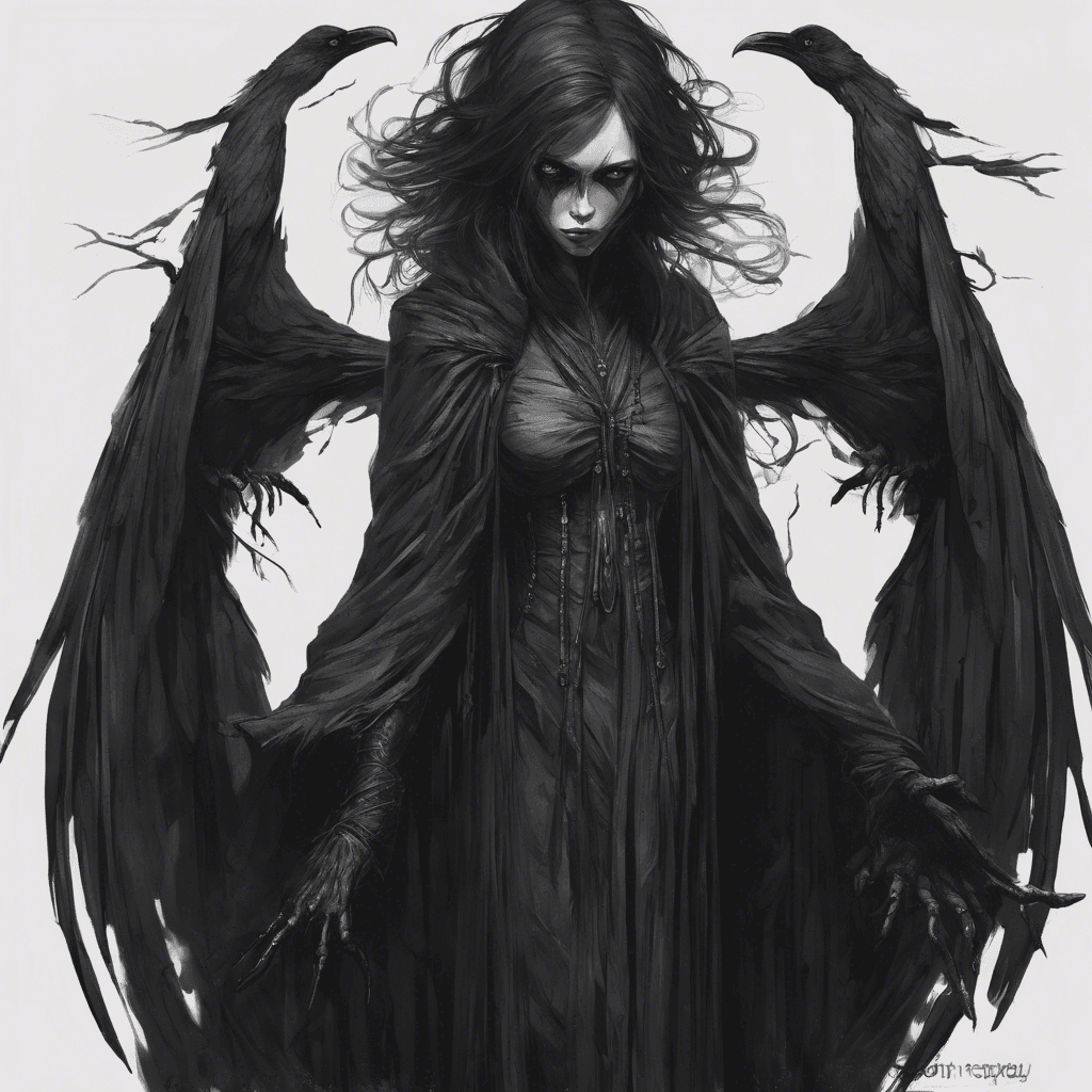 A shadowy figure lurks, its eyes glinting with cruel intelligence. Melding with its surroundings, its form is barely discernable as a humanoid draped in dark, tattered robes that flutter like the wings of a raven in the night wind. Long, decrepit fingers end in sharp, blackened nails, ready to strike.