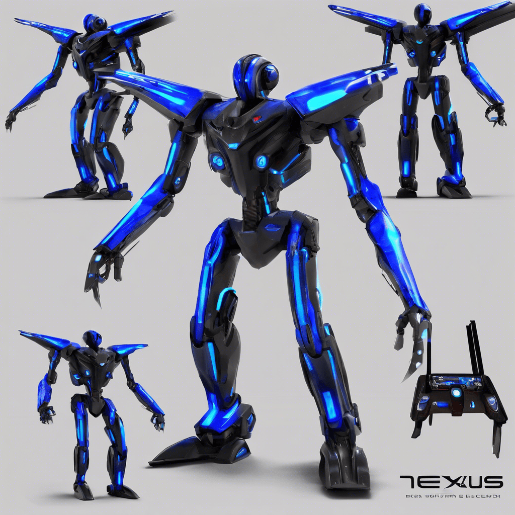 The Nexus Drone is a sleek, metallic humanoid robot with glowing blue circuits running along its body. Its sharp, angular features give it an intimidating appearance, and its eyes emit a piercing red light. Armed with advanced weaponry, this drone is designed for pinpoint accuracy and swift, lethal strikes.