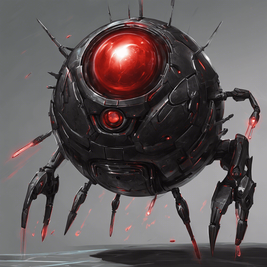 A hovering orb of blackened chrome with a pulsating red eye, bristling with antenna and armed with retractable plasmatic pulse cannons.