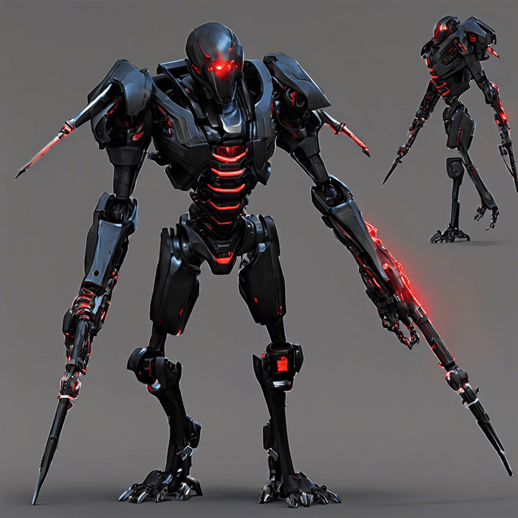 The Reaperbot is a cybernetic assassin designed by a rival megacorp to eliminate threats to their data. It stands at 7 feet tall, with sleek black armor covering its body and glowing red eyes that scan the area for targets. Its metal limbs move with precision and speed, ready to strike at a moment's notice.