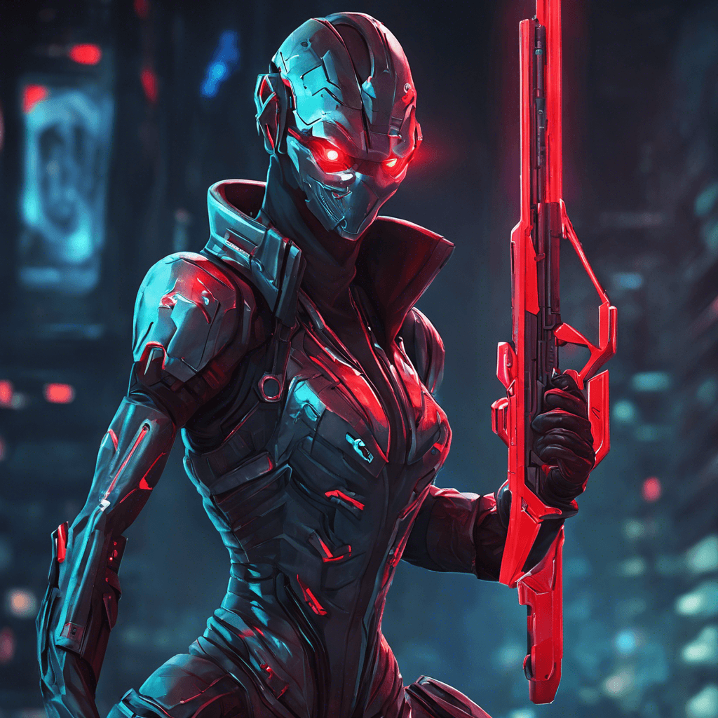 The SynthCyber Assassin is a deadly cybernetic mercenary employed by SynthCorp. Its sleek metallic body is equipped with advanced weaponry and stealth capabilities, making it a formidable opponent in combat. Its glowing red eyes scan the area for targets, ready to strike at a moment's notice.