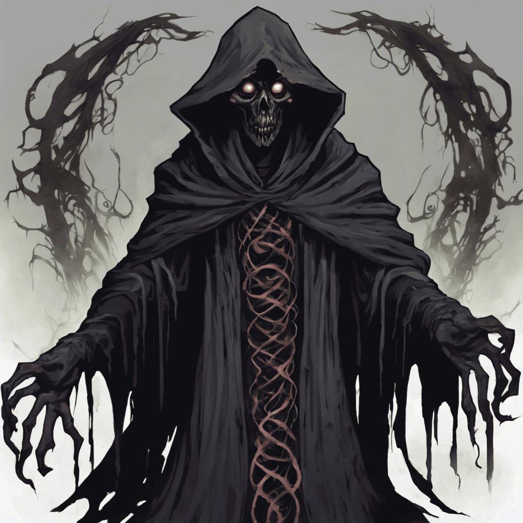 The Eldritch Cultist is a cloaked figure with glowing eyes, chanting dark incantations that seem to twist the air around them. Their presence exudes a palpable sense of dread and madness, sending shivers down your spine.