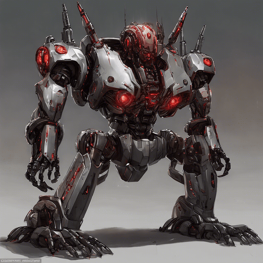 The Cybernetic Annihilator is a towering humanoid robot covered in sleek, metallic armor. Its glowing red eyes scan the area, and its powerful robotic limbs crackle with energy. It emits a low mechanical hum as it prepares to unleash destruction upon its foes.