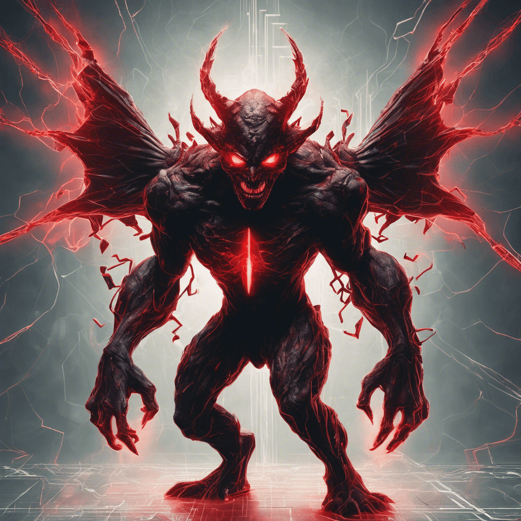 The Data Demon is a sinister entity comprised of corrupted code, pulsating with malicious energy. Its form constantly shifts and distorts, making it difficult to predict its next move. Glowing red eyes pierce through the digital haze, instilling fear in those who dare to challenge its dominance.