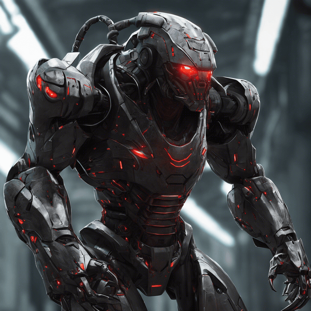 The Cybernetic Stalker is a humanoid enemy with advanced cybernetic enhancements. Its body is covered in sleek metal armor, with glowing red eyes that pierce through the darkness. It moves silently and swiftly, blending in with the technological surroundings.