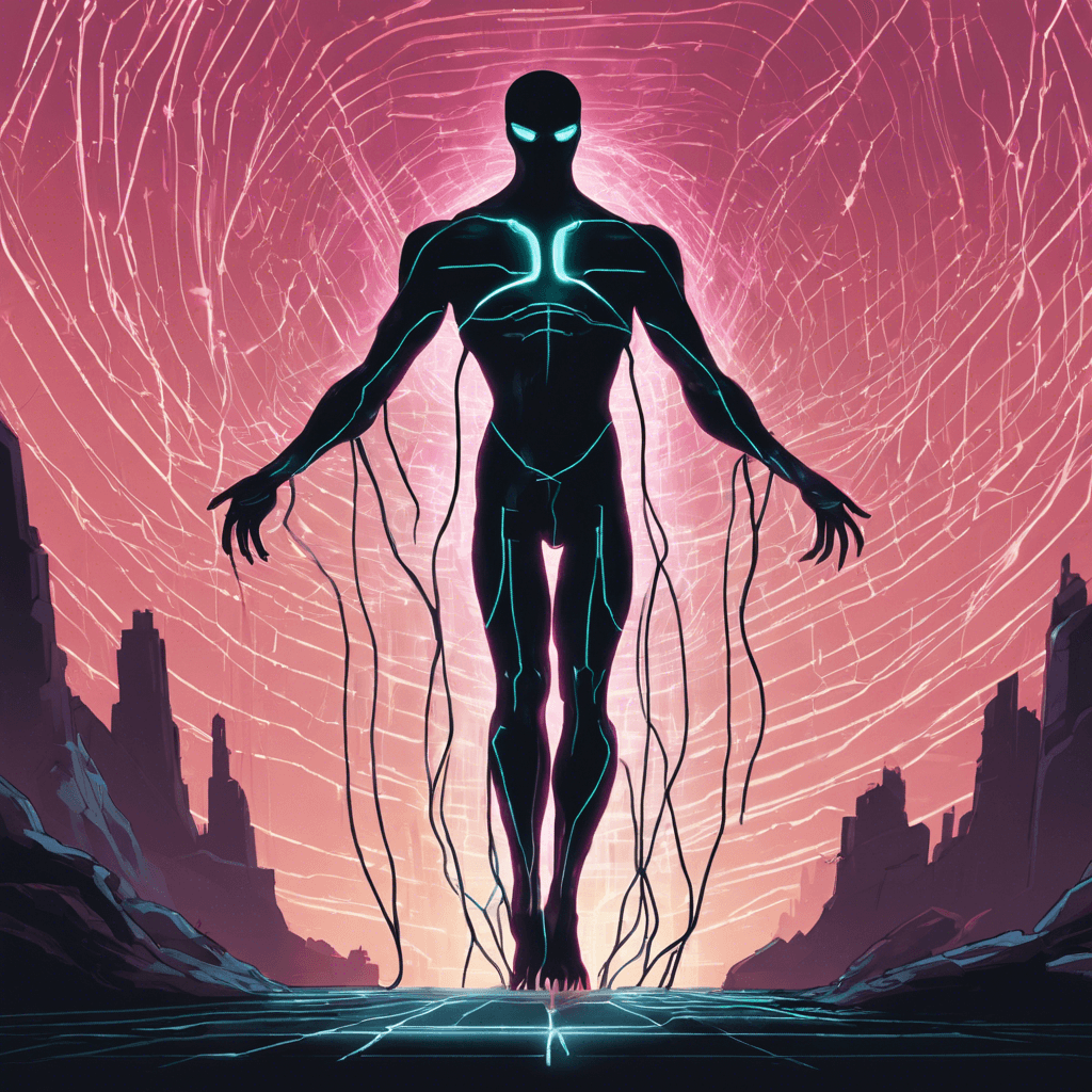 A sinister silhouette enveloped within crackling arcs of electricity, the ElectroPhantom glides above the ground. It's a hovering, humanoid-shaped, high-tech specter with neon-luminescent veins running across its semi-transparent chassis.