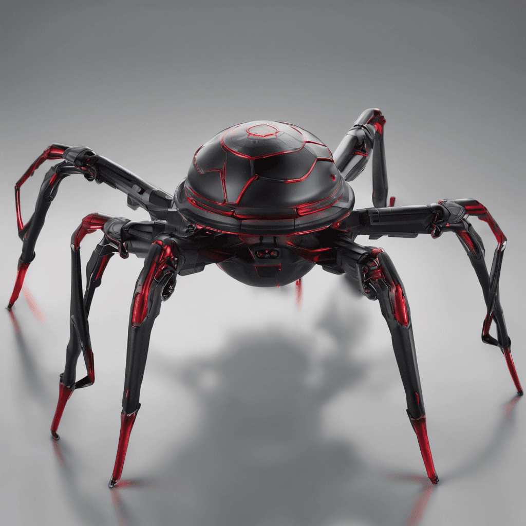 A sleek, spider-like drone with a metallic sheen and ominous red scanning eyes. It's equipped with articulated legs that make a distinct whirring sound as it moves and has several small but clearly visible weapon ports.