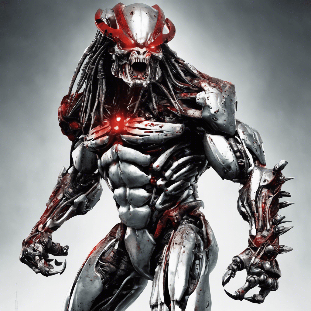 A hulking monstrosity of metal and flesh, the Cybernetic Predator moves with deadly grace. Its body is a patchwork of augmented muscle and gleaming chrome, limbs ending in razor-sharp blades. Red optics flicker from a head that is more sensor array than skull, searching for its prey with ruthless efficiency.