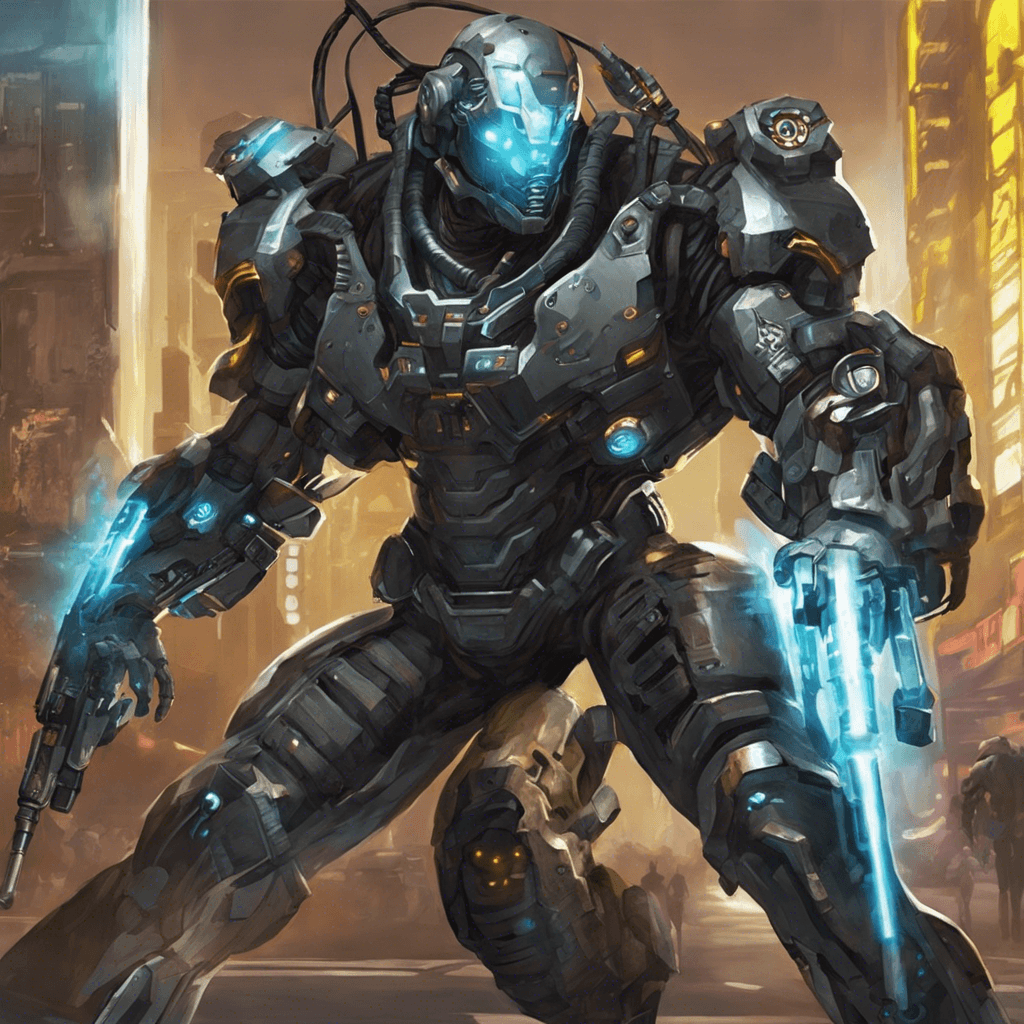 The Tech Mercenary is a heavily augmented individual, their body covered in cybernetic enhancements and weapons. They move with precision and speed, their eyes glowing with a cold, mechanical light. Their cyberware allows them to hack systems with ease and take down targets efficiently.