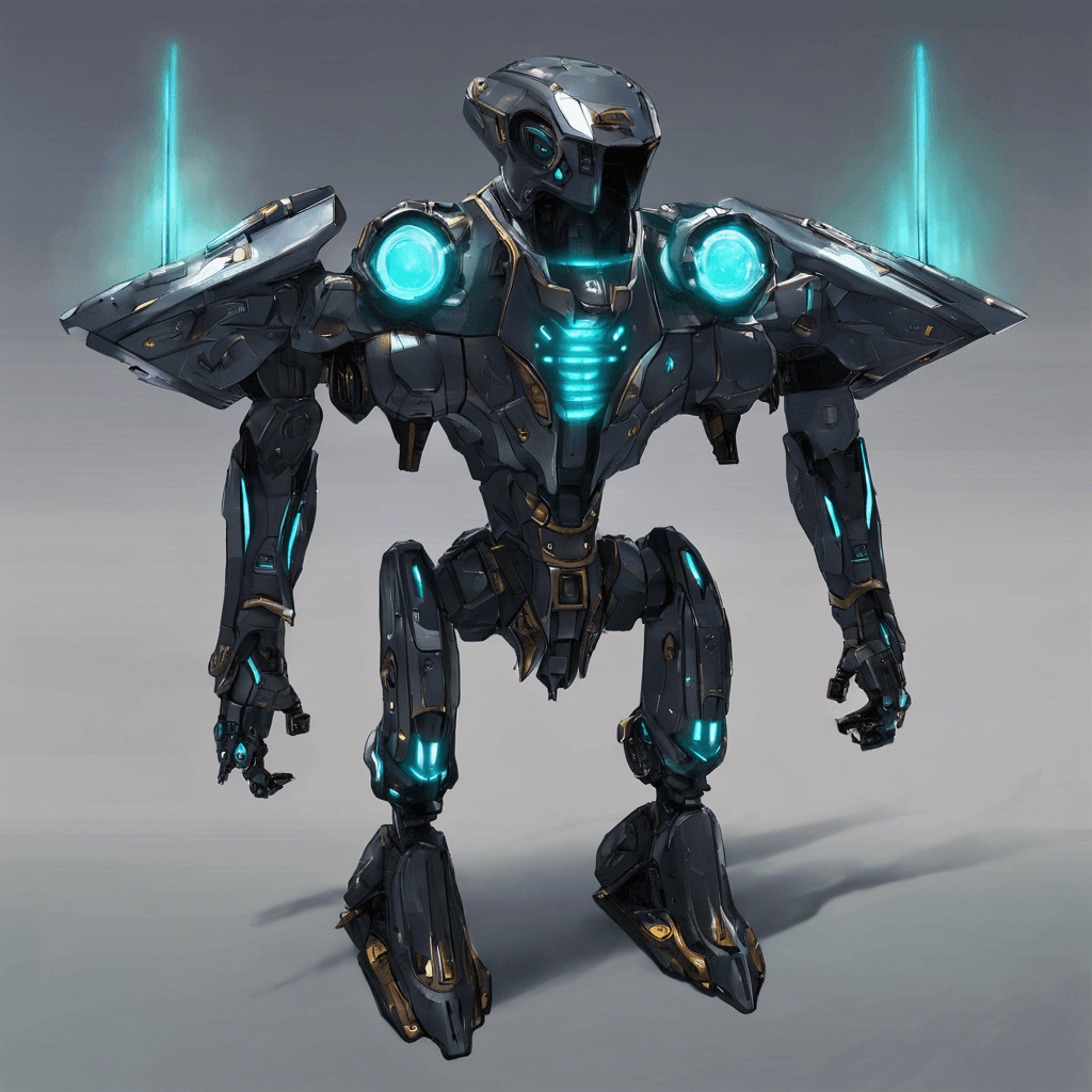 The Xenodrone Sentinel is a towering robotic guardian, its sleek metallic body adorned with glowing energy cores and advanced weaponry. Its eyes emit a cold, calculating light as it scans the area for intruders, ready to defend the secrets of the Shadow Sector at all costs.