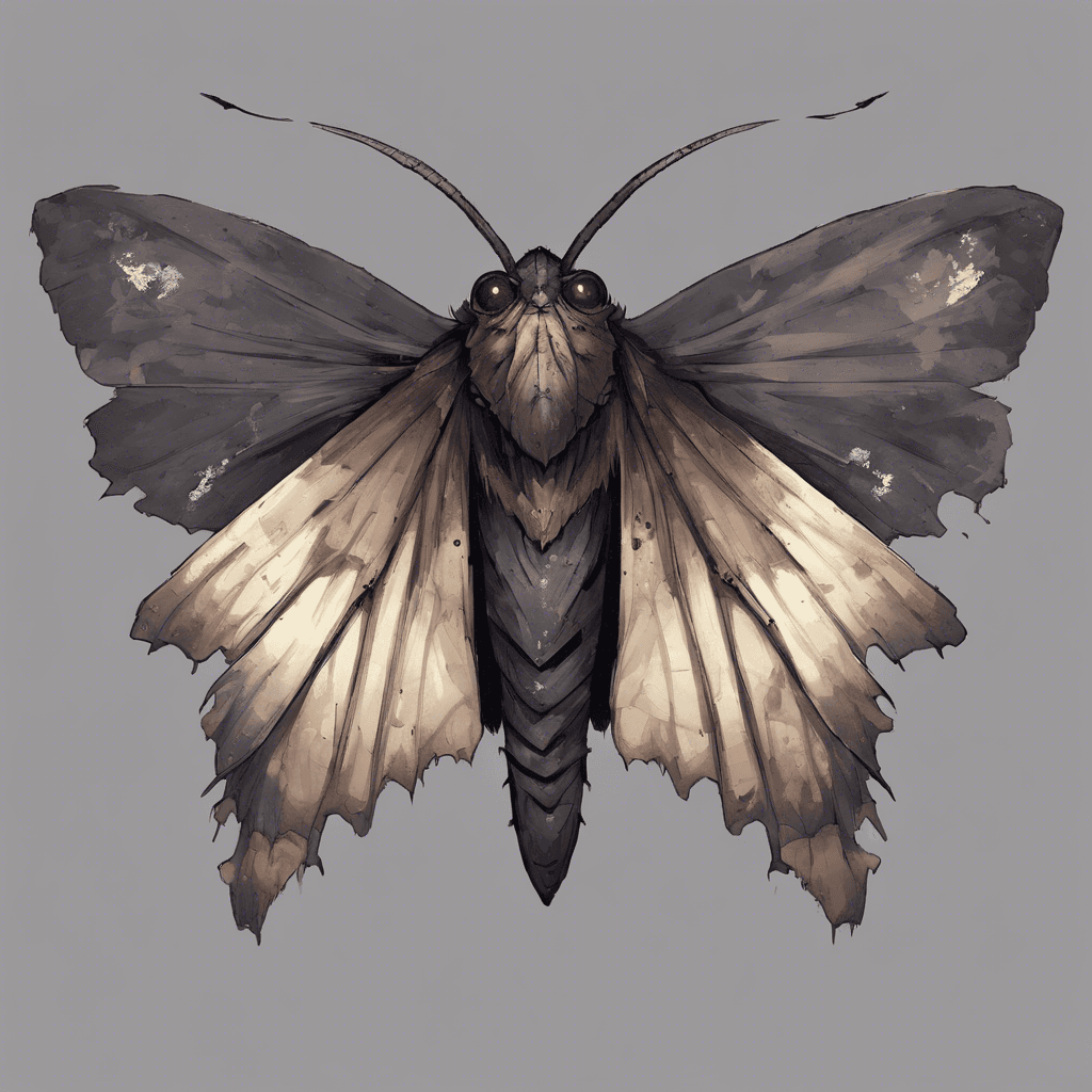 A massive moth with shadowy, tattered wings that absorb the faint light around. Its eyes glimmer with a malevolent intelligence, and sharp, jagged proboscis looks capable of piercing through armor.