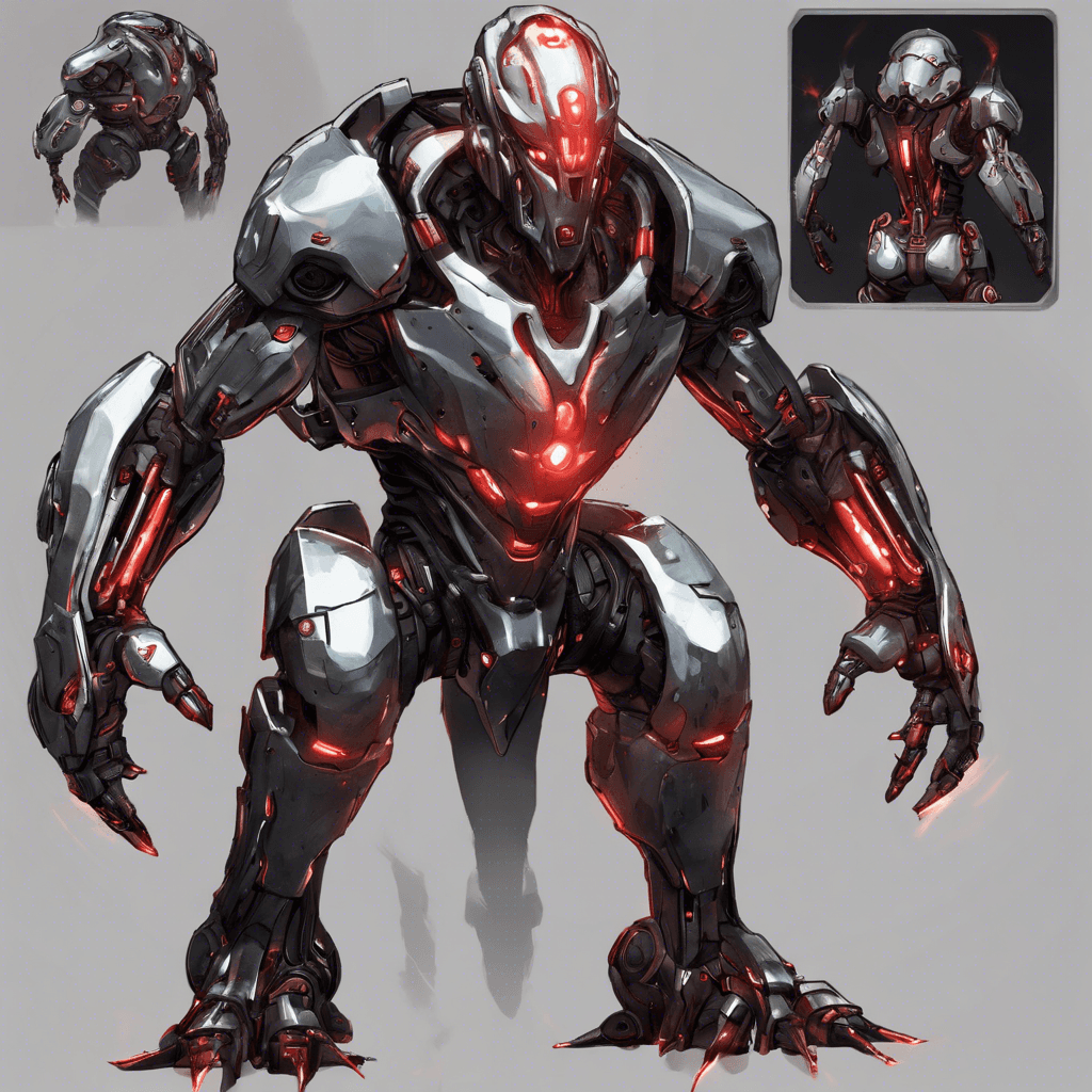 The Cybernetic Enforcer is a towering humanoid figure covered in sleek, metallic armor. Its eyes glow with a menacing red light, and its movements are unnaturally swift and precise. Various cybernetic implants and enhancements are visible on its exposed skin, enhancing its strength and combat capabilities.