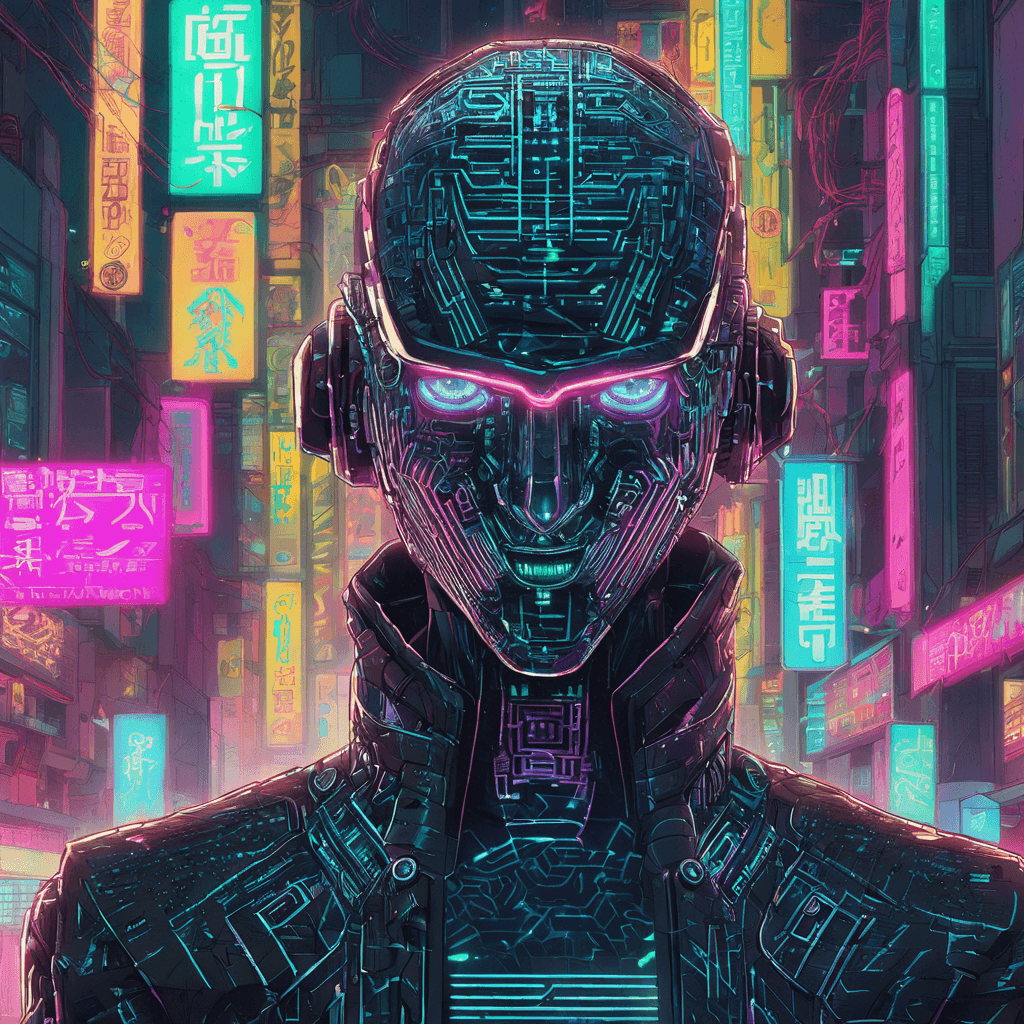 The Cipher-Breaker is a sleek, humanoid figure covered in intricate circuit patterns that glow faintly in the dark alleys of Neo-Tokyo. Its eyes gleam with a cold, calculating intelligence, and its fingertips crackle with digital energy ready to disrupt any encryption or security system it encounters.