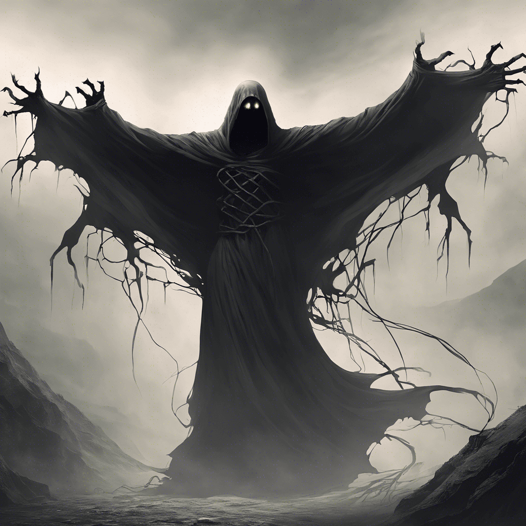 A tall, shadowy figure with glowing eyes and a twisted smile, The Wraith of Whispers floats eerily above the ground. Its presence chills the air and sends shivers down your spine.