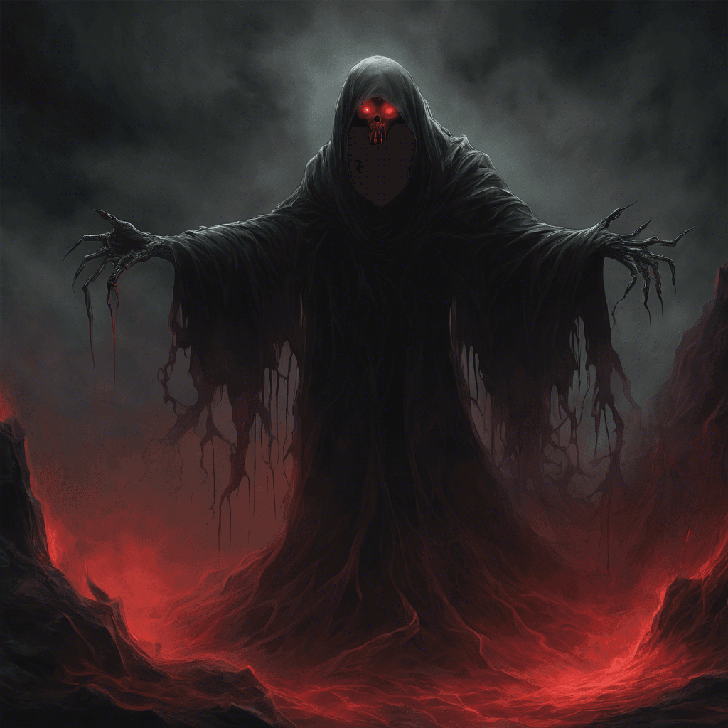 The Specter of the Abyss is a ghostly entity shrouded in darkness, with glowing red eyes that pierce through the black mist that surrounds it. Its wails send shivers down the spine of anyone who hears them, and its touch drains the life force of its victims.