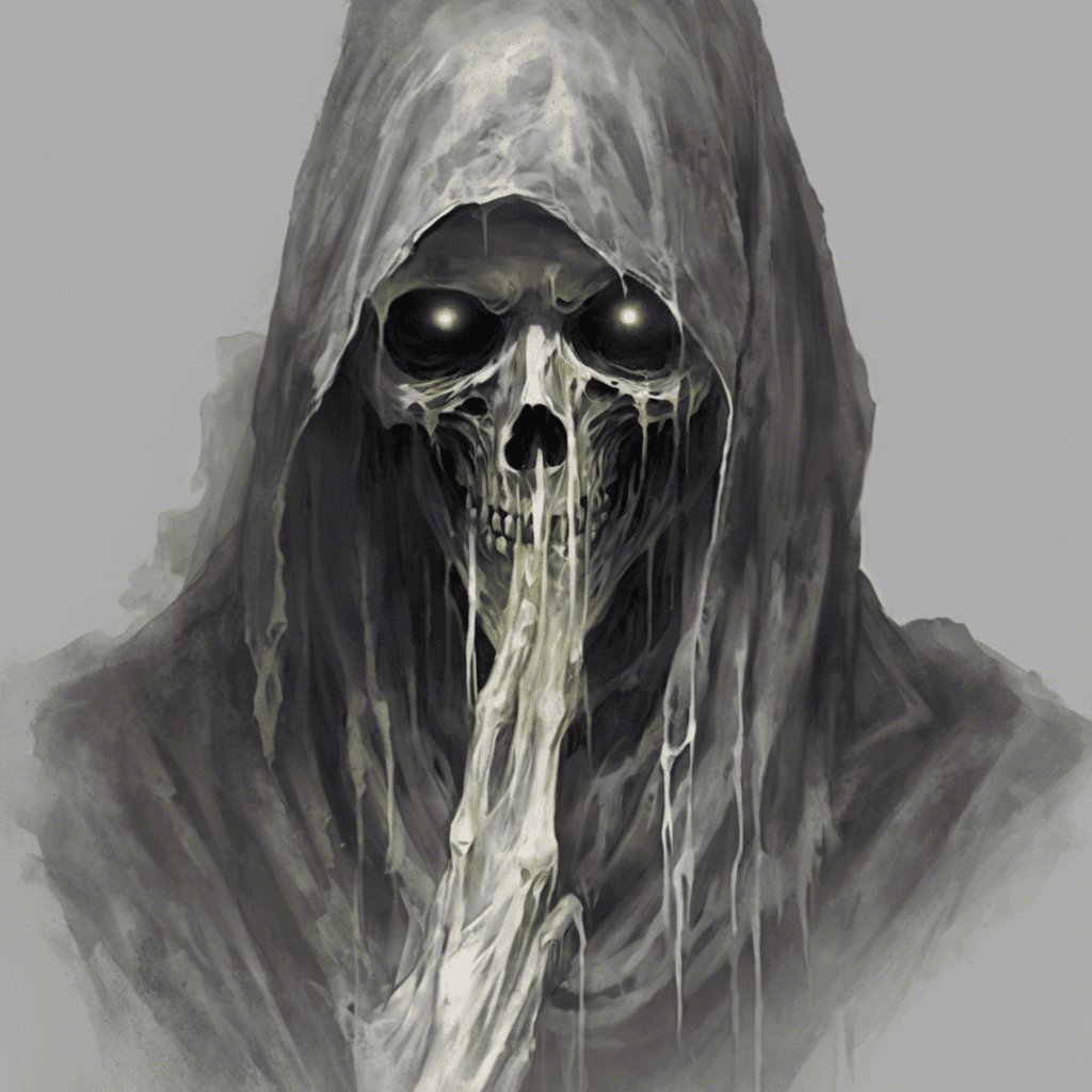 The Whispering Phantom is a specter shrouded in tattered robes, emitting an otherworldly glow that illuminates its unsettling features. Its voice echoes with a chilling whisper that sends shivers down your spine, and its eyes glow with an eerie intensity that pierces through the darkness.