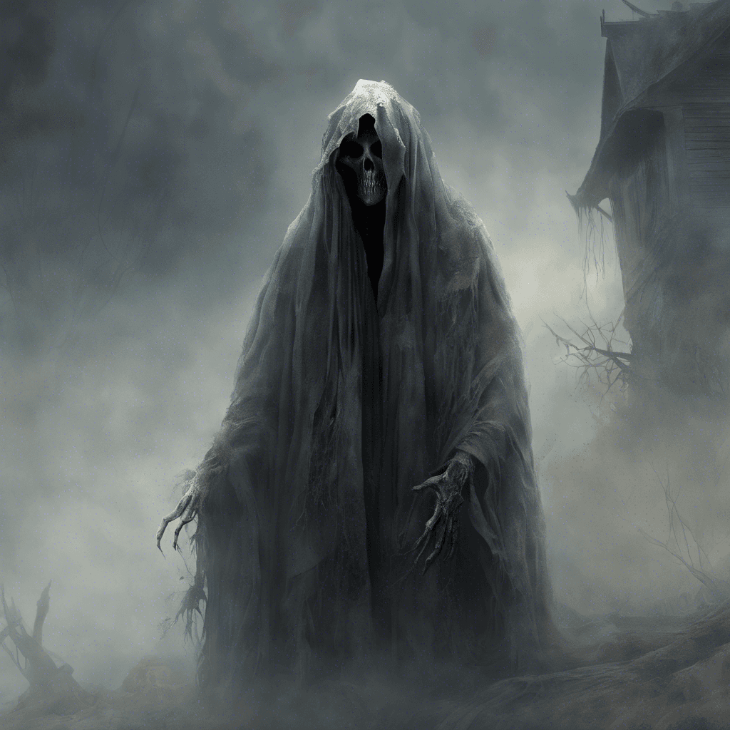 The Whispering Phantom is a spectral figure cloaked in tattered rags, with hollow eyes that seem to pierce through the mist. Its presence chills the air and sends shivers down your spine, as it hovers silently with a haunting gaze.