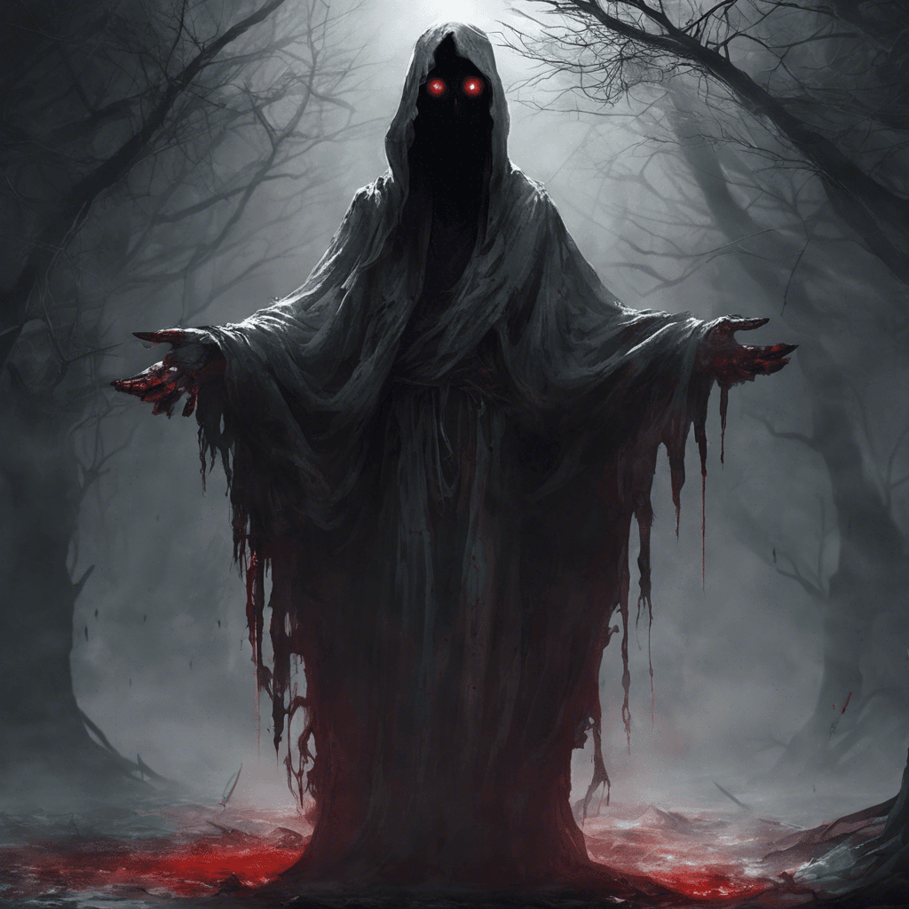 A shadowy apparition with tattered robes and gleaming red eyes, emanating a cold, deathly aura.