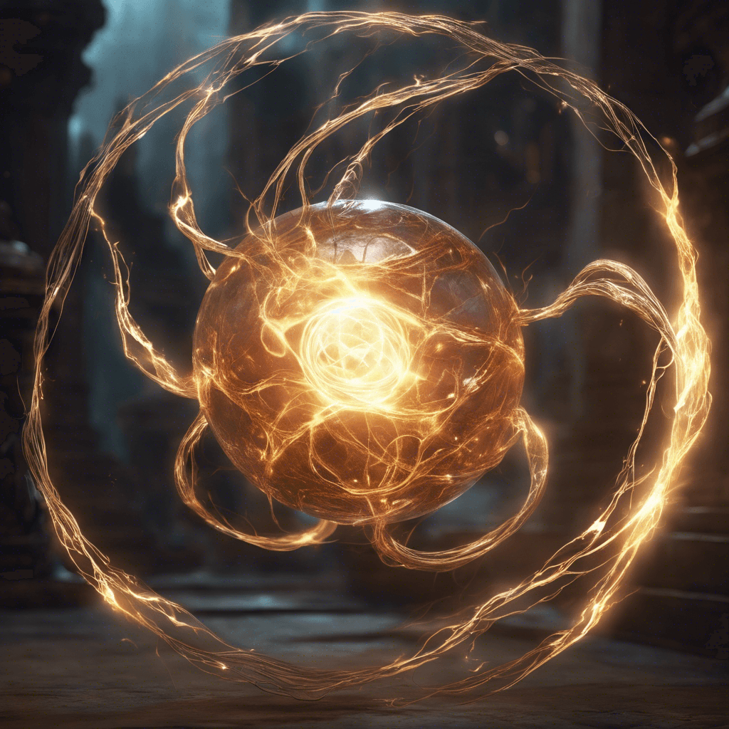 A floating orb of crackling arcane energy, with tendrils of light pulsating from its core. It moves erratically, casting bright luminescence in its wake, that gives shape to its ethereal form.