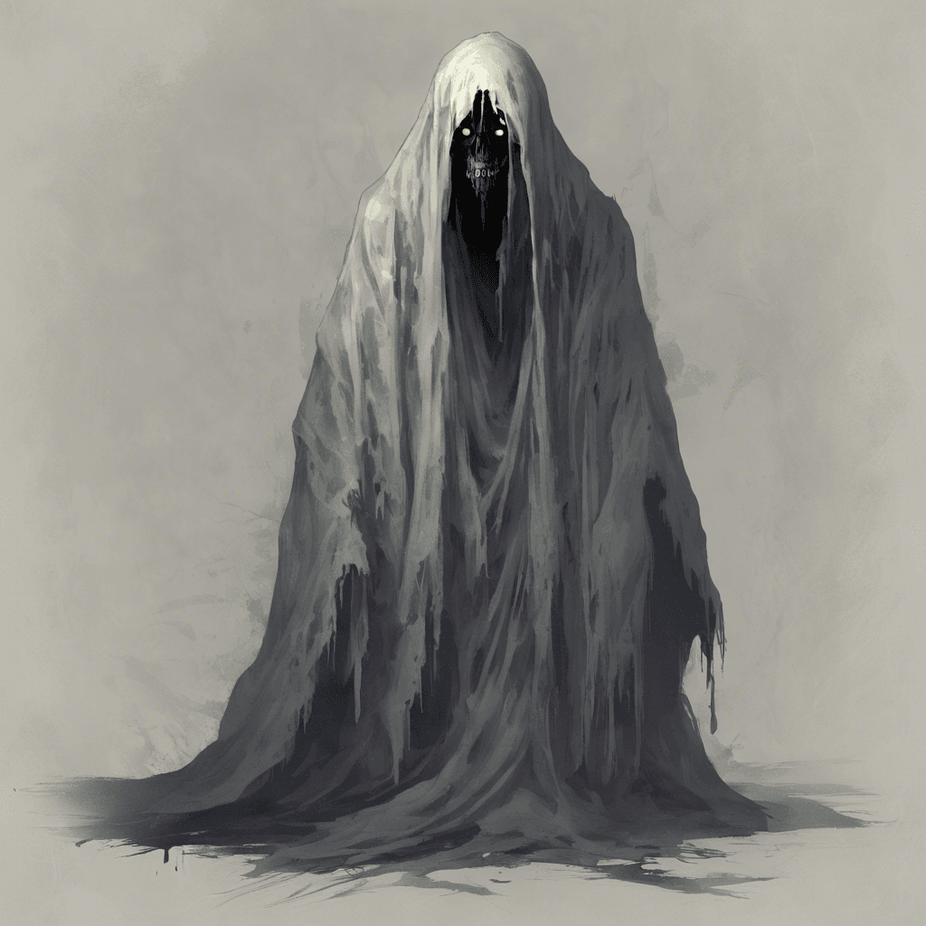 A horrifying apparition cloaked in tattered robes, its ghostly form constantly shifting and phasing in and out of existence. Its eyes glow with an otherworldly light, instilling fear in all who gaze upon it.