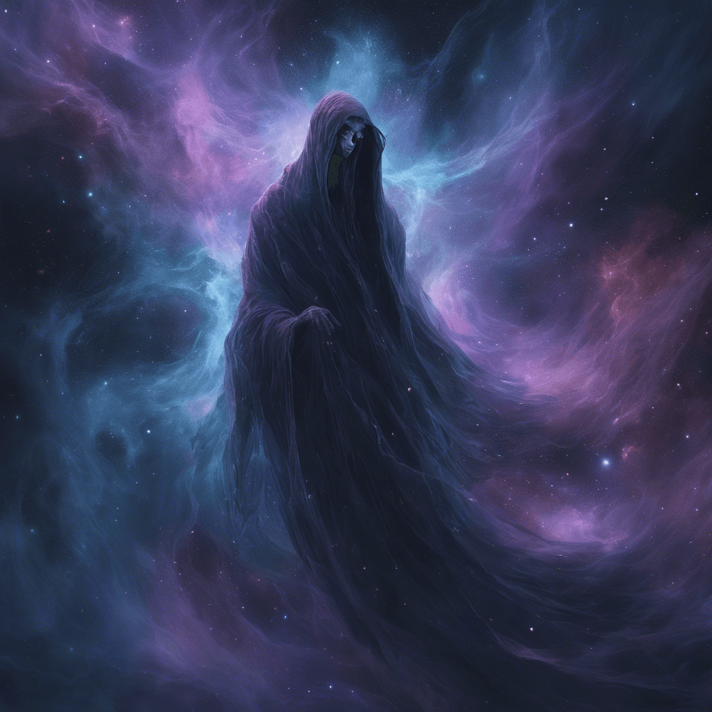 The Nebula Wraith is a ghostly figure wrapped in shimmering nebula gases, haunting the depths of space. Its ethereal form shifts and twists, making it difficult to pinpoint its exact location.