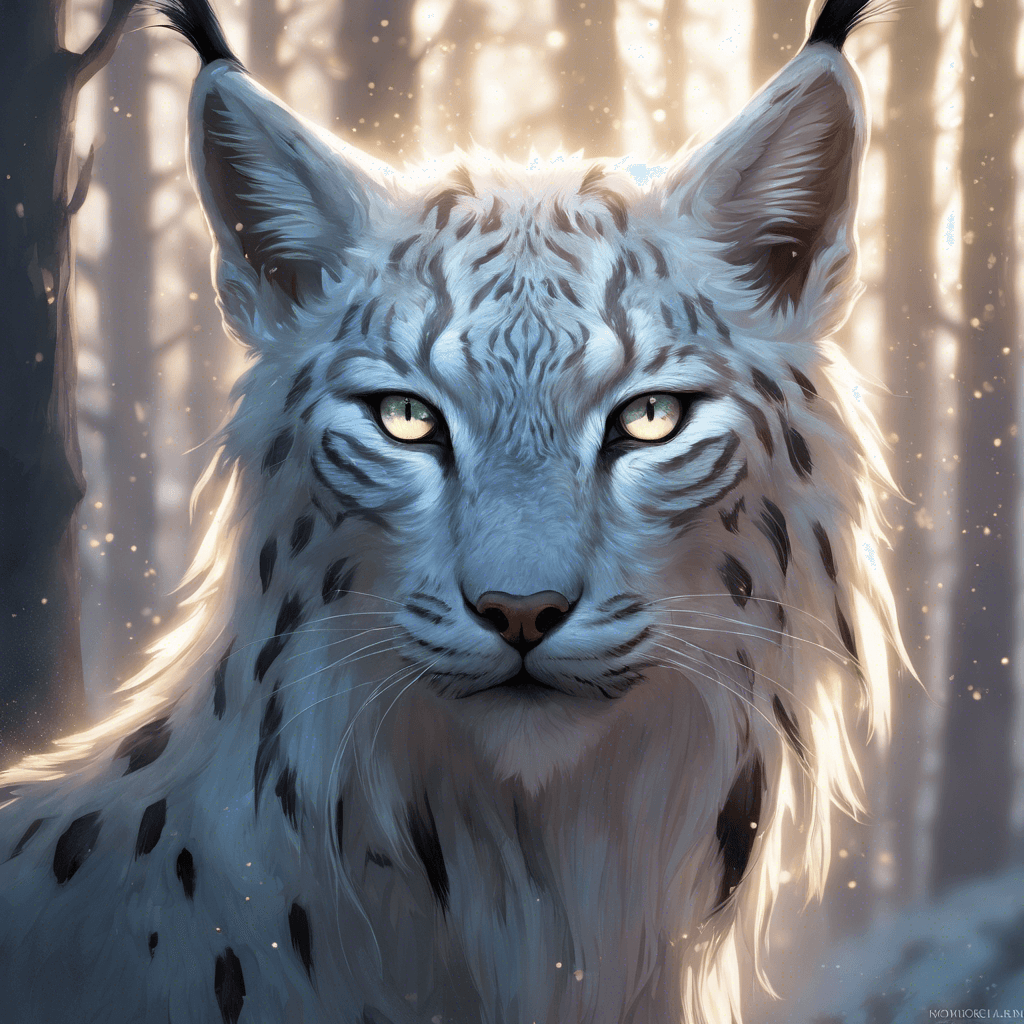 A faintly glowing, ethereal lynx, larger than any normal beast with eyes shimmering like starlight and smoky tendrils wafting from its form.