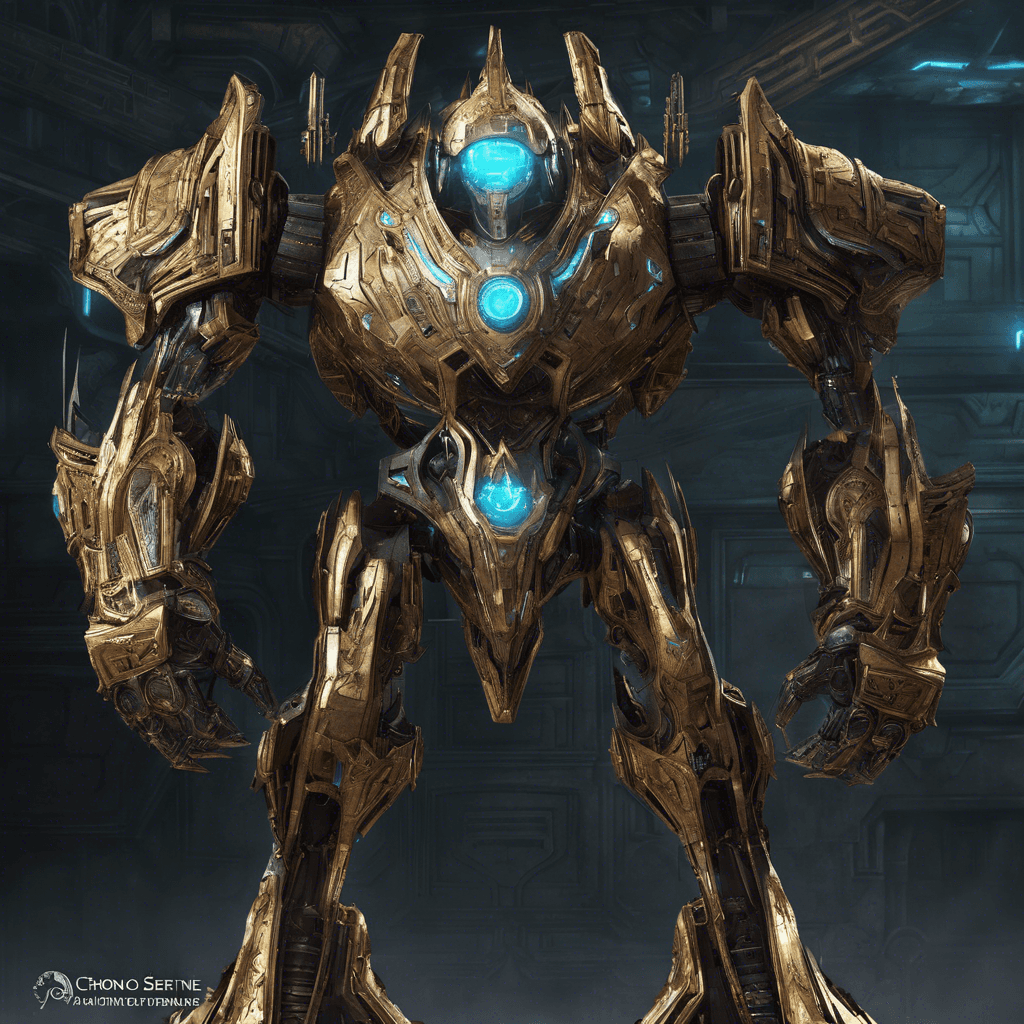 The Chrono Sentinel is a towering robotic colossus, adorned with glowing runes that pulse with temporal energy. Its metallic frame is intricately designed, reflecting the ancient knowledge of the Nexus. It wields a formidable staff that crackles with temporal distortion, ready to unleash the power of time itself upon intruders.