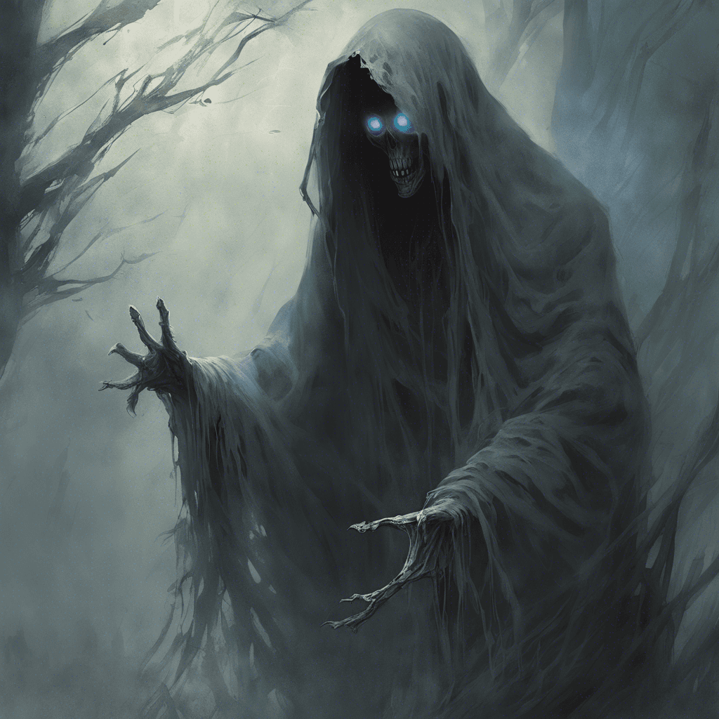 The Specter of the Hollow is a ghostly figure shrouded in tattered, ethereal robes that seem to sway in a non-existent wind. Its hollow eyes glow with an eerie light, and its presence sends shivers down your spine.