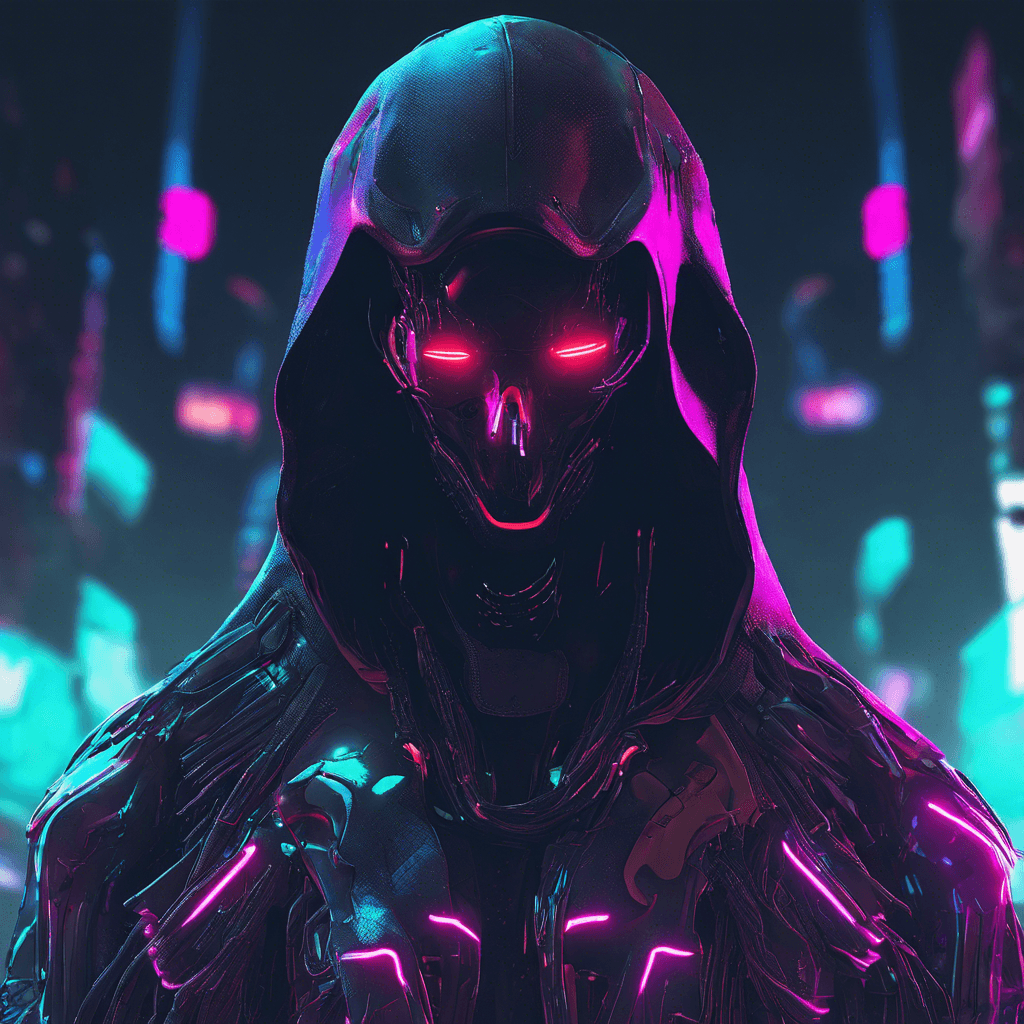 The Cyber-Spectre is a shadowy figure cloaked in a digital aura, with glowing neon eyes piercing through the darkness. Its body flickers and glitches, making it hard to track its movements. It is armed with cybernetic implants that enhance its agility and combat capabilities.