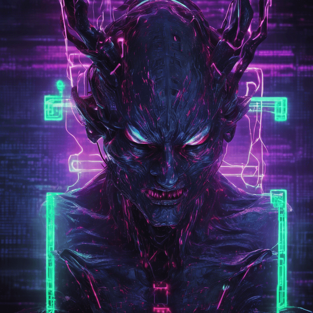 The Data Demon is a sinister entity composed of corrupted data streams and glitched code. Its shimmering form pulses with neon lights, constantly shifting and warping reality around it. It possesses a malevolent intelligence, capable of infiltrating and manipulating any connected system with ease.