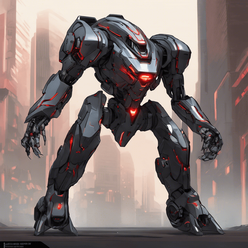 The Cybernetic Hunter is a sleek, humanoid robot with advanced armor plating and glowing red optics. Its limbs are equipped with sharp, retractable blades, and its body emits a menacing hum of power. It moves with precision and agility, ready to strike at any moment.