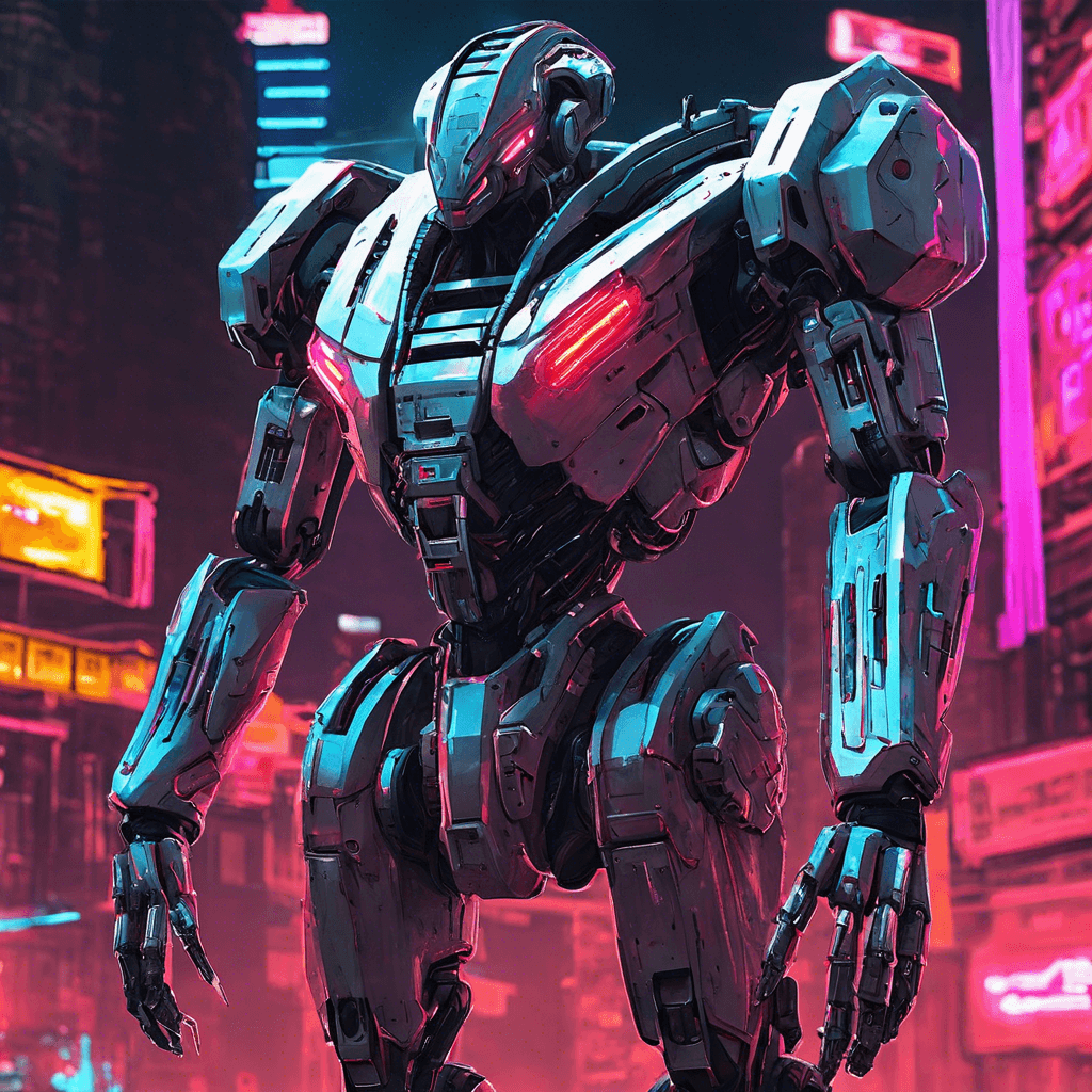 The Cybernetic Sentinel is a massive robotic guardian, towering over the players with its sleek, metallic frame. Its glowing red eyes scan the area, analyzing threats with precision. Armed with advanced weaponry and deflector shields, it is a formidable foe in the cyberpunk world.