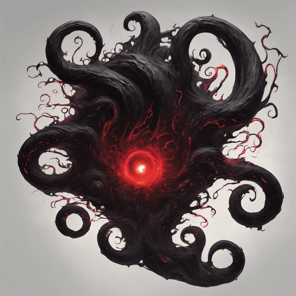 A swirling, formless mass of darkness that seems to coalesce into an amorphous shape, with glowing crimson eyes and tendrils of inky blackness reaching out towards anything that lives.