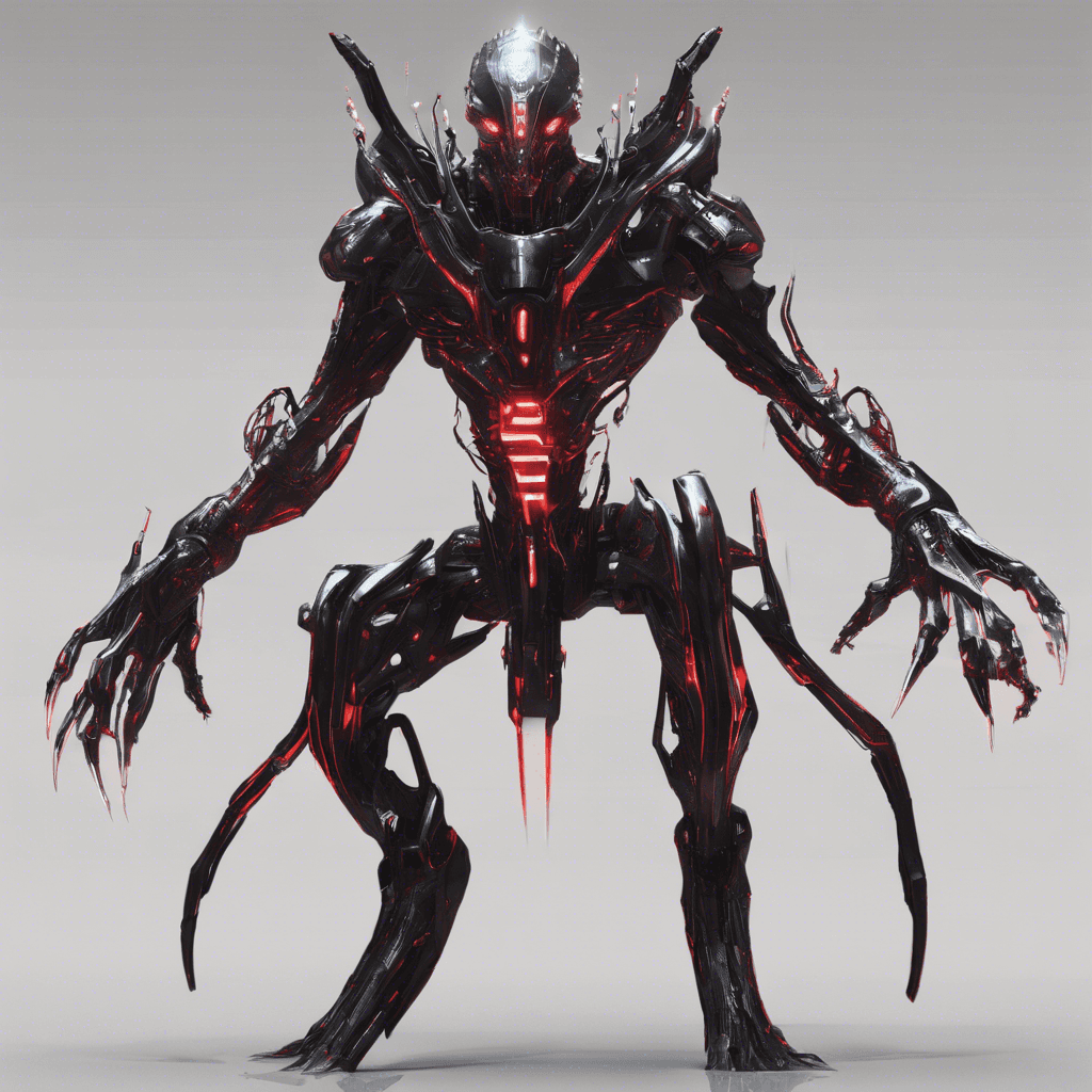 The Nullshifter is a cybernetic entity with a sleek, metallic body that seems to phase in and out of existence. Its eyes glow with a malevolent red light, and its limbs are adorned with sharp, jagged blades that can extend and retract at will. It moves with uncanny speed and agility, leaving behind a trail of glitched data in its wake.